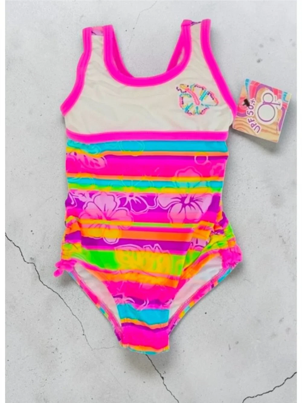 Girls Floral Striped Swimsuit With UPF 50+ Protection Size 12M Multicolor Stripe